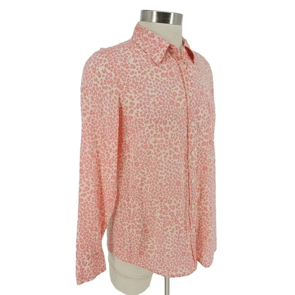 GAP Shirt Pink Cheetah Leopard Long Sleeve Collared Button Up Top - Picture 2 of 9
